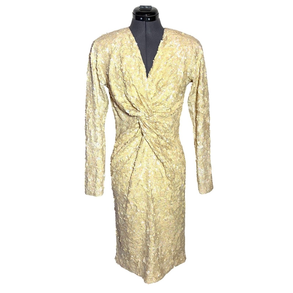 Vtg 80s Sequin Cocktail Dress‎ Irridescent Prom Evening Glam Party 34-31-34 S/M